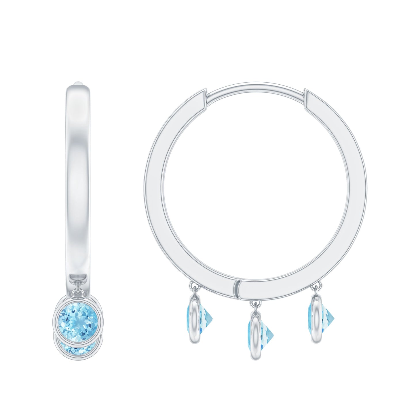 Genuine Aquamarine Hoop Earring in Bezel Setting
