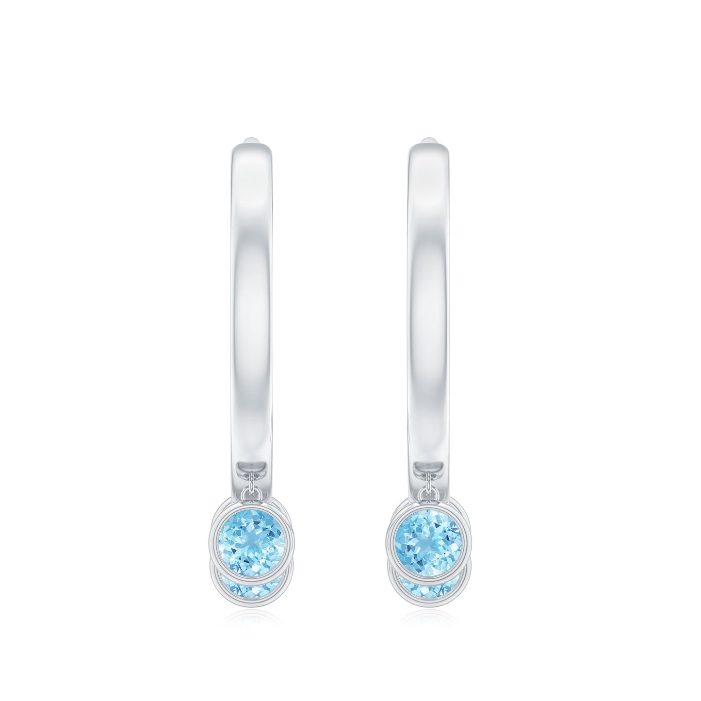 Genuine Aquamarine Hoop Earring in Bezel Setting