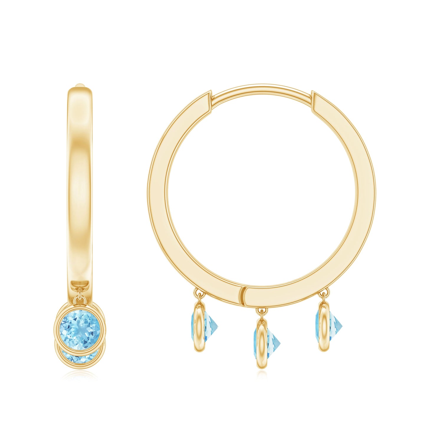 Genuine Aquamarine Hoop Earring in Bezel Setting
