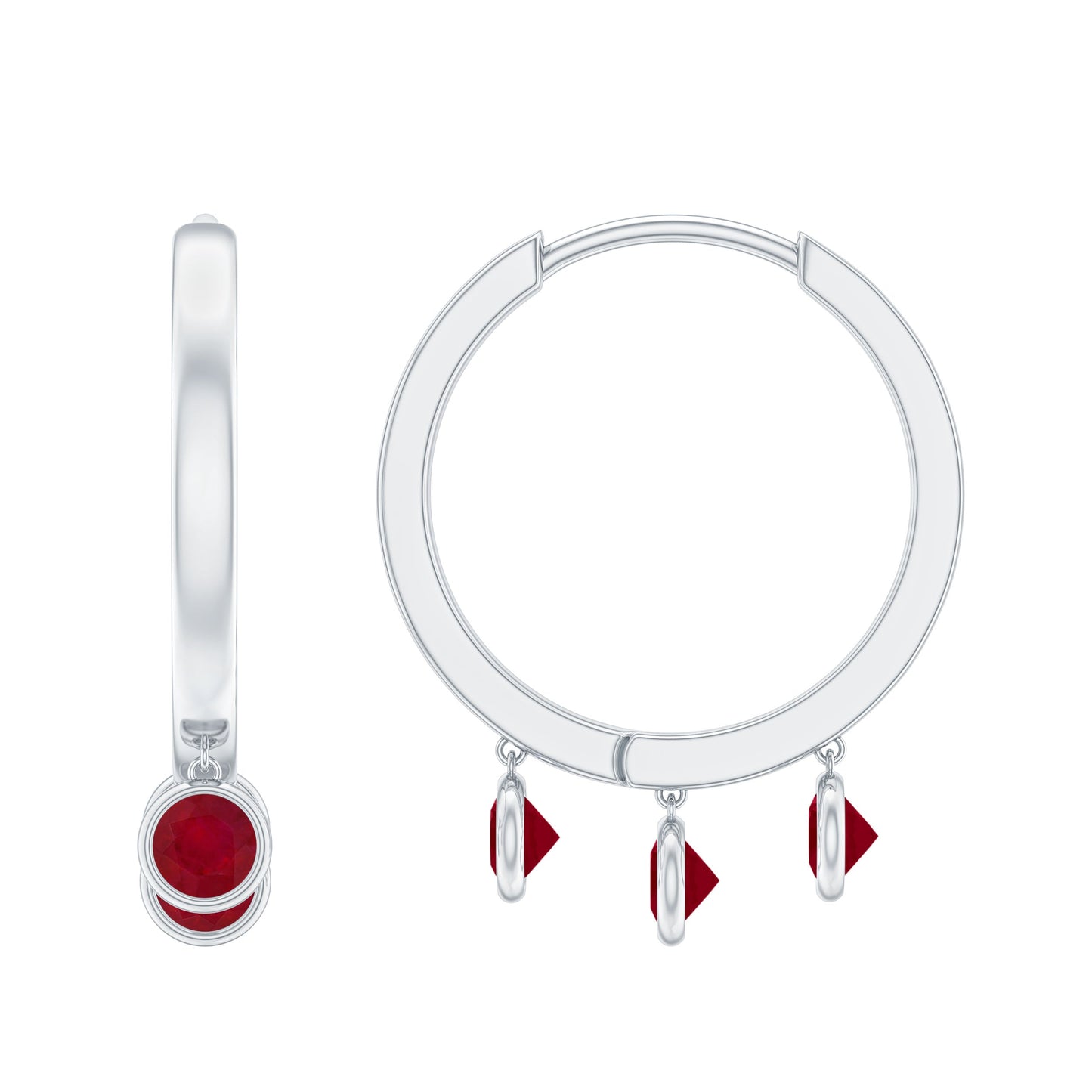 Natural Ruby Drop Hoop Earrings for Women