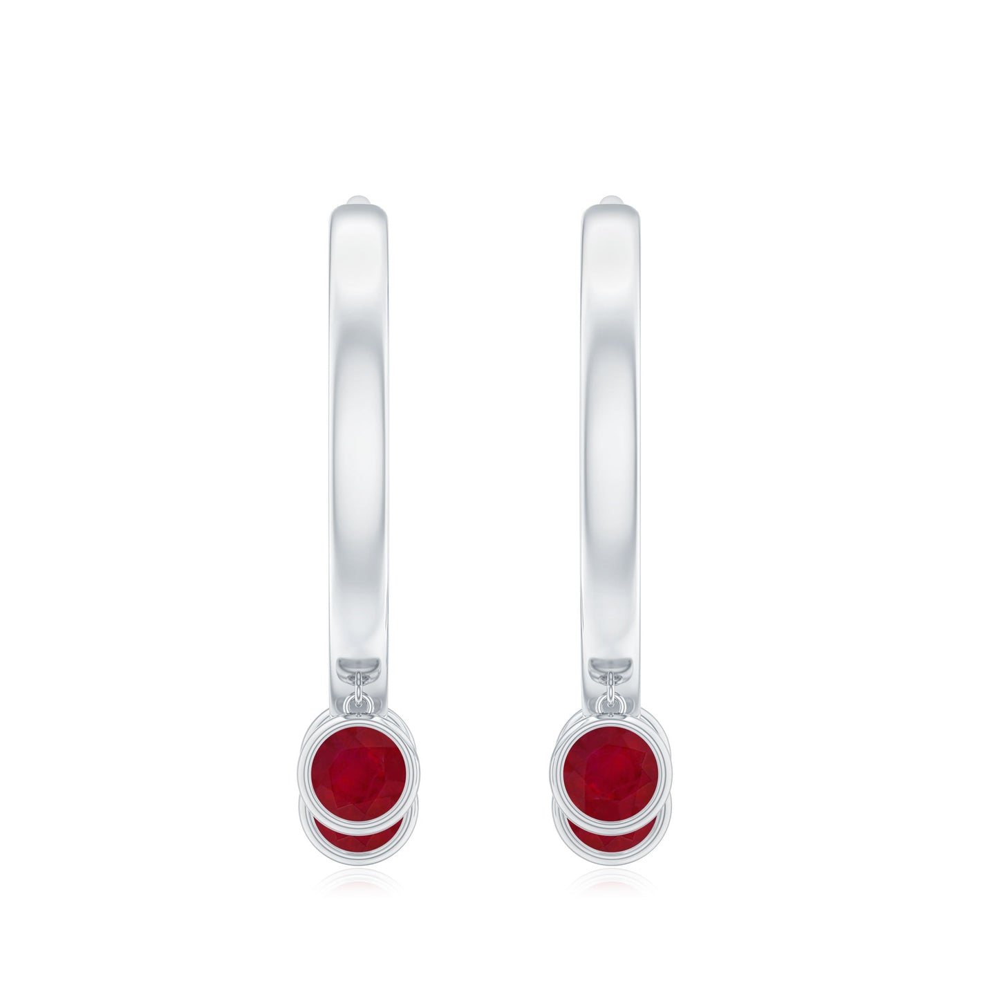 Natural Ruby Drop Hoop Earrings for Women