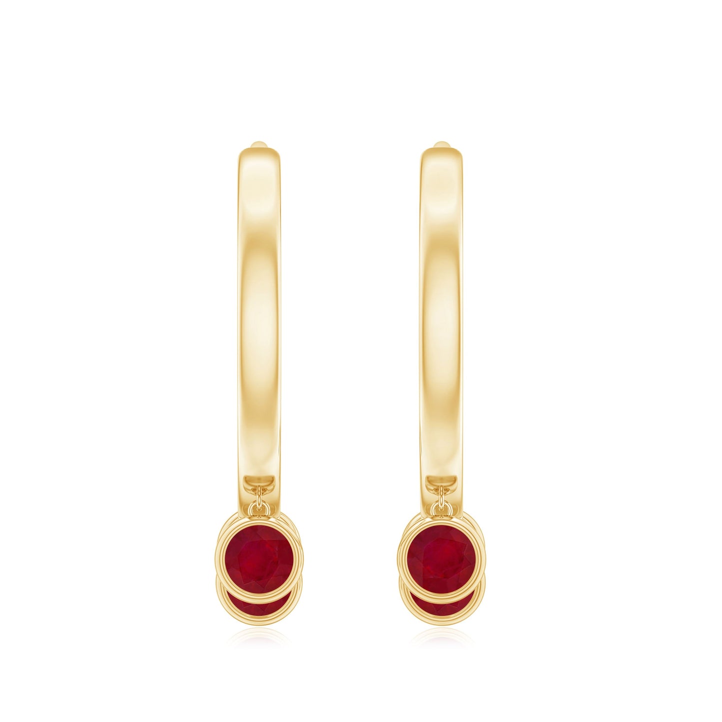 Natural Ruby Drop Hoop Earrings for Women