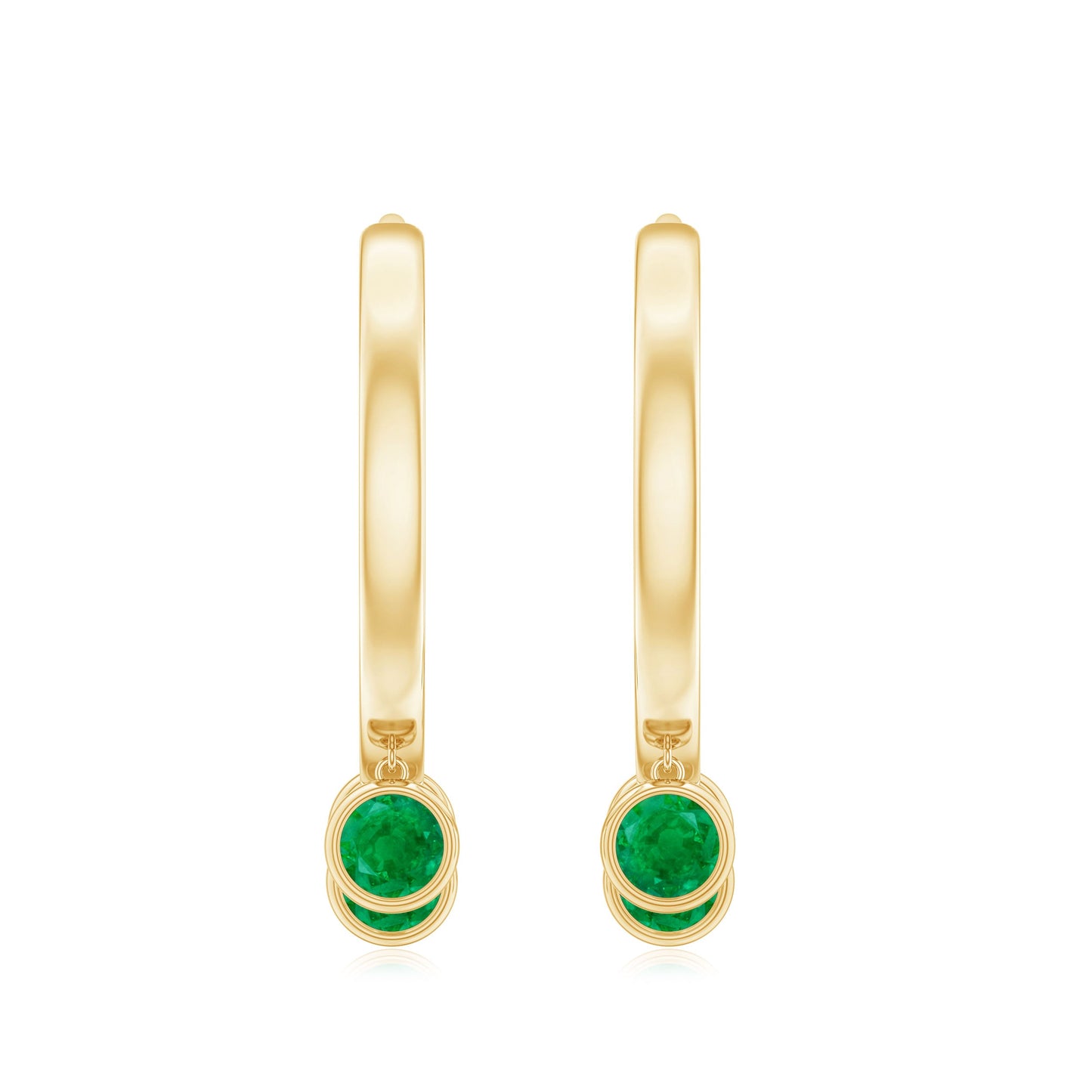 Certified Real 3 Stone Emerald Drop Hoop Earrings