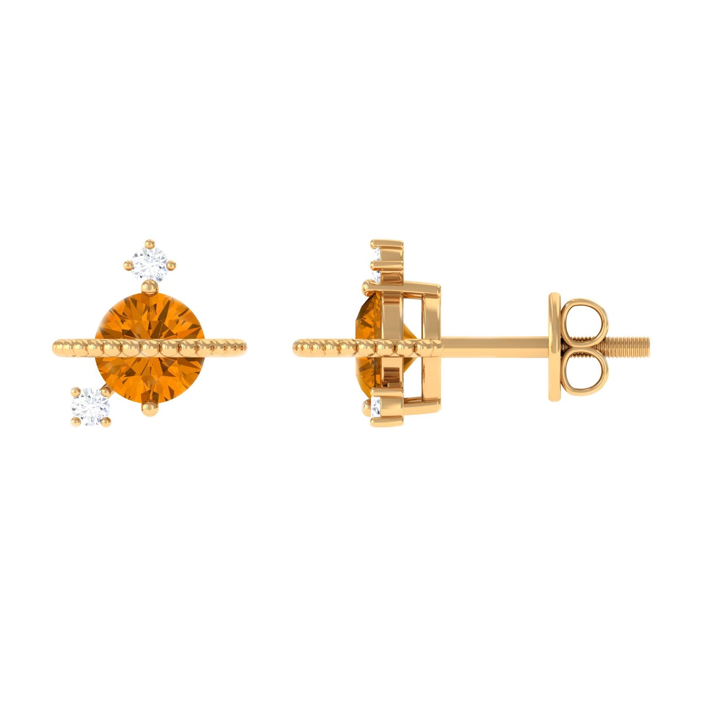 1 Carat Contemporary Citrine and Diamond Celestial Stud Earrings