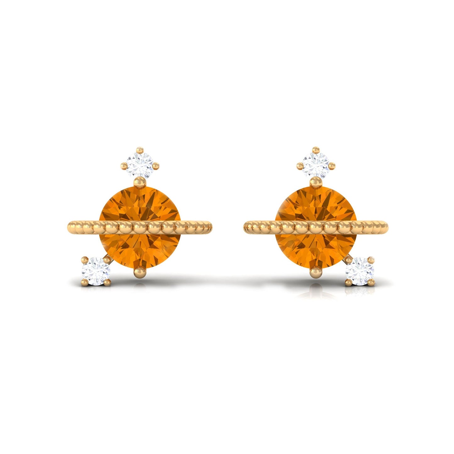 1 Carat Contemporary Citrine and Diamond Celestial Stud Earrings