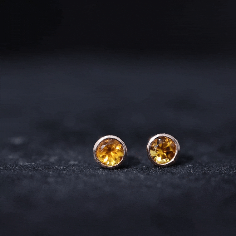 Solitaire 1 Carat Citrine Stud Earrings in Bezel Setting