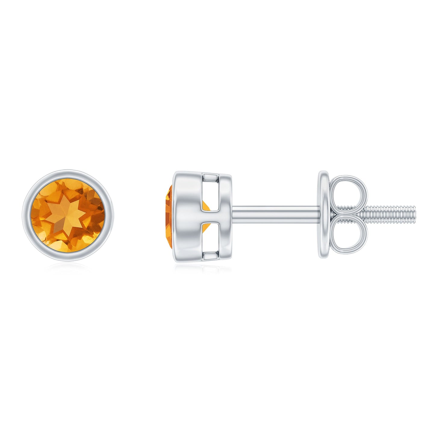 Solitaire 1 Carat Citrine Stud Earrings in Bezel Setting