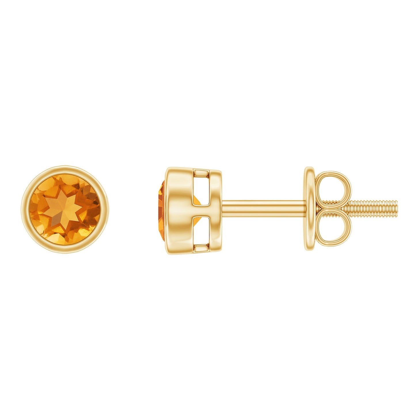 Solitaire 1 Carat Citrine Stud Earrings in Bezel Setting