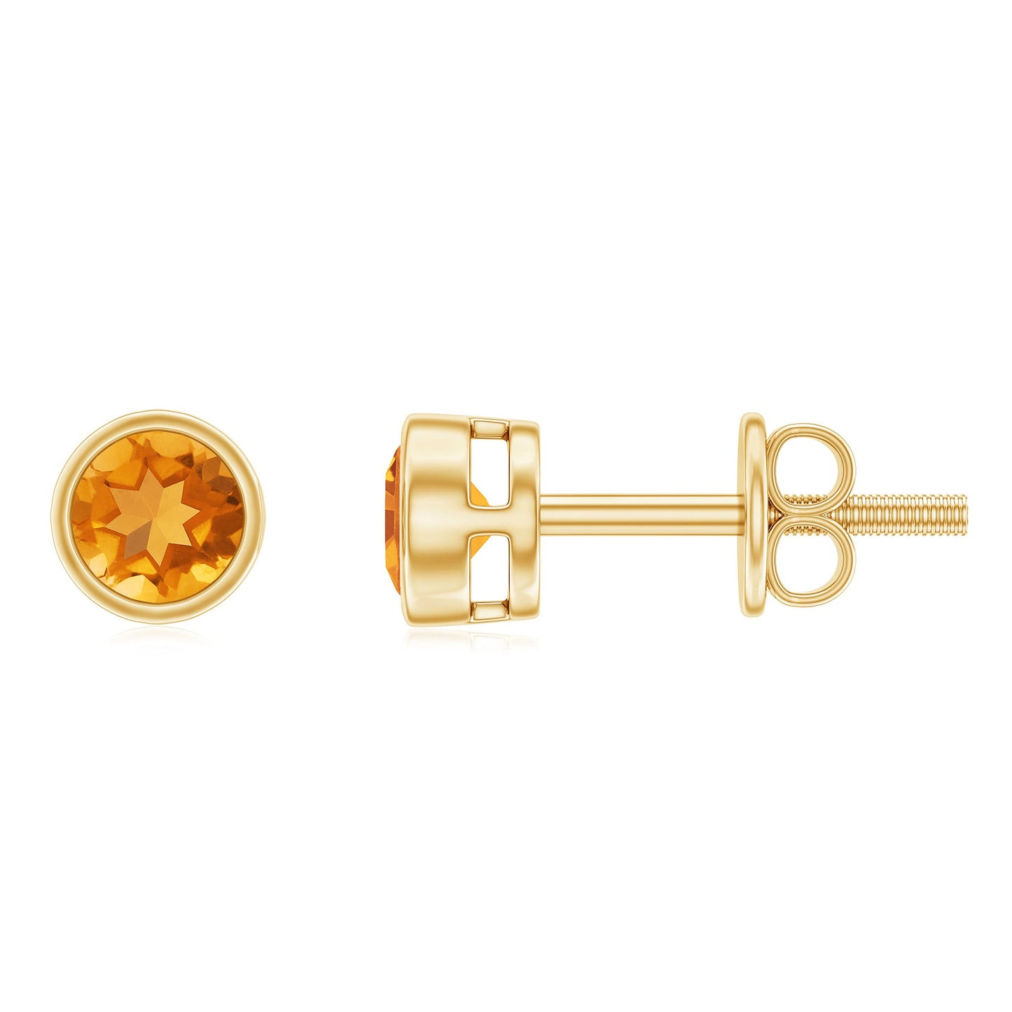 Solitaire 1 Carat Citrine Stud Earrings in Bezel Setting