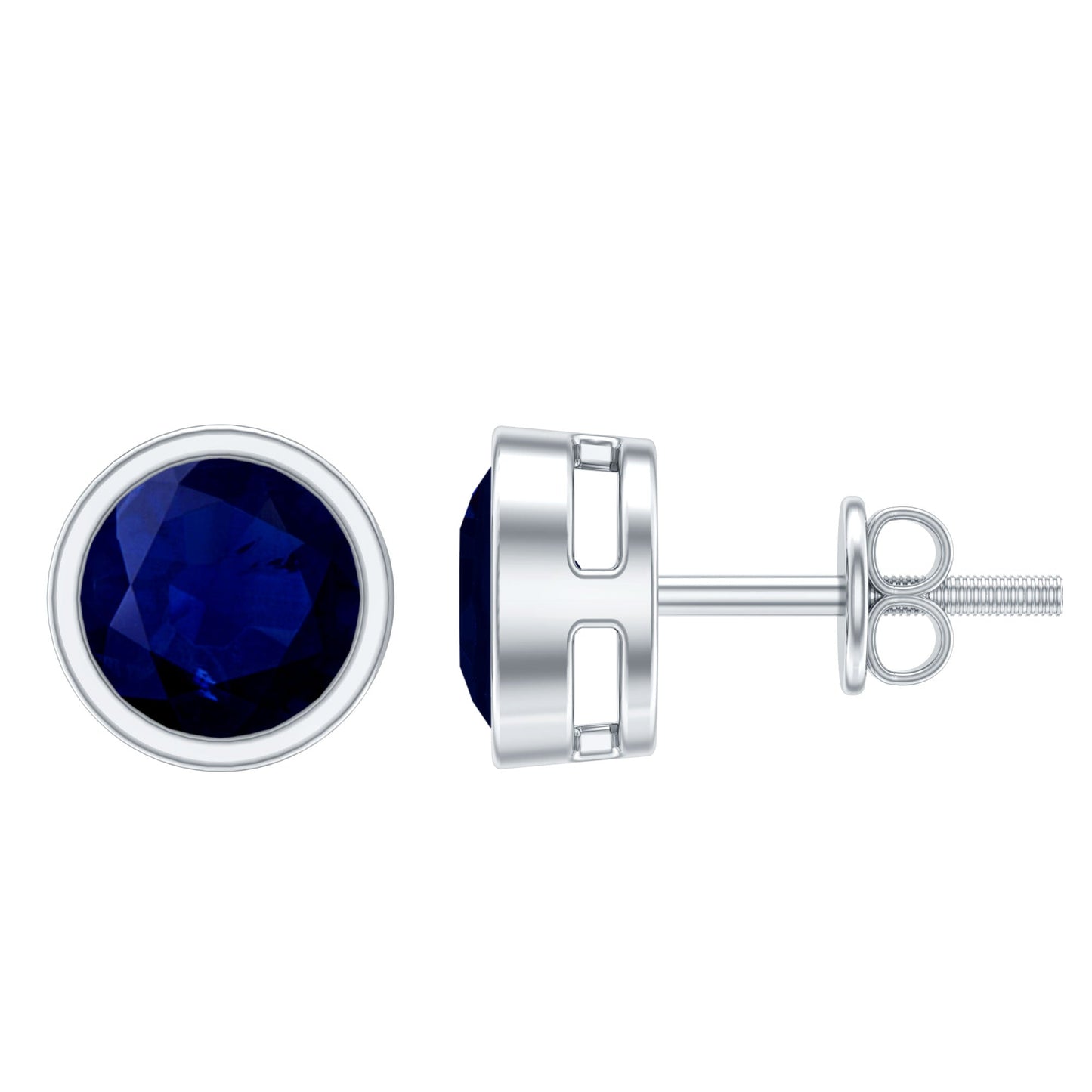 1.9 Carat Bezel Set Blue Sapphire Solitaire Stud Earrings