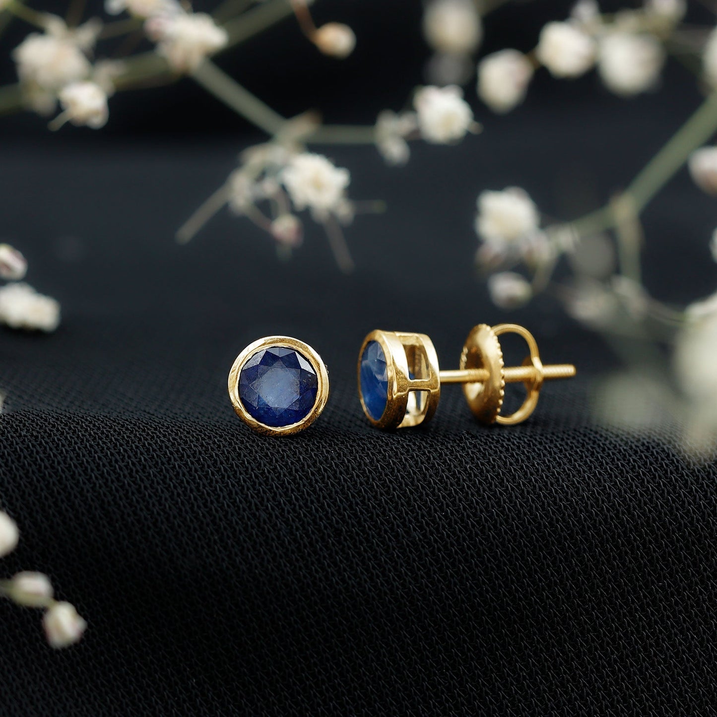 1.9 Carat Bezel Set Blue Sapphire Solitaire Stud Earrings