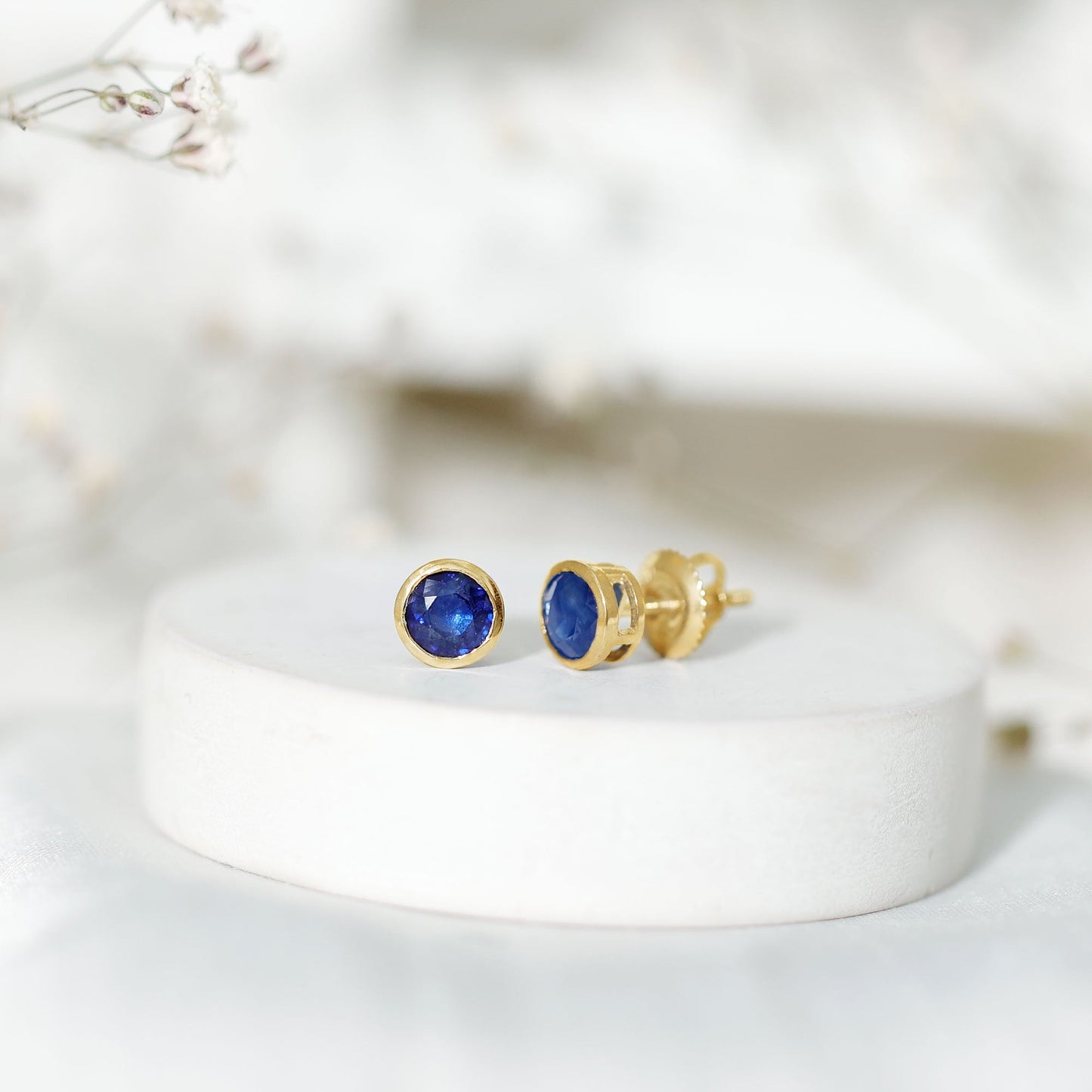 1.9 Carat Bezel Set Blue Sapphire Solitaire Stud Earrings