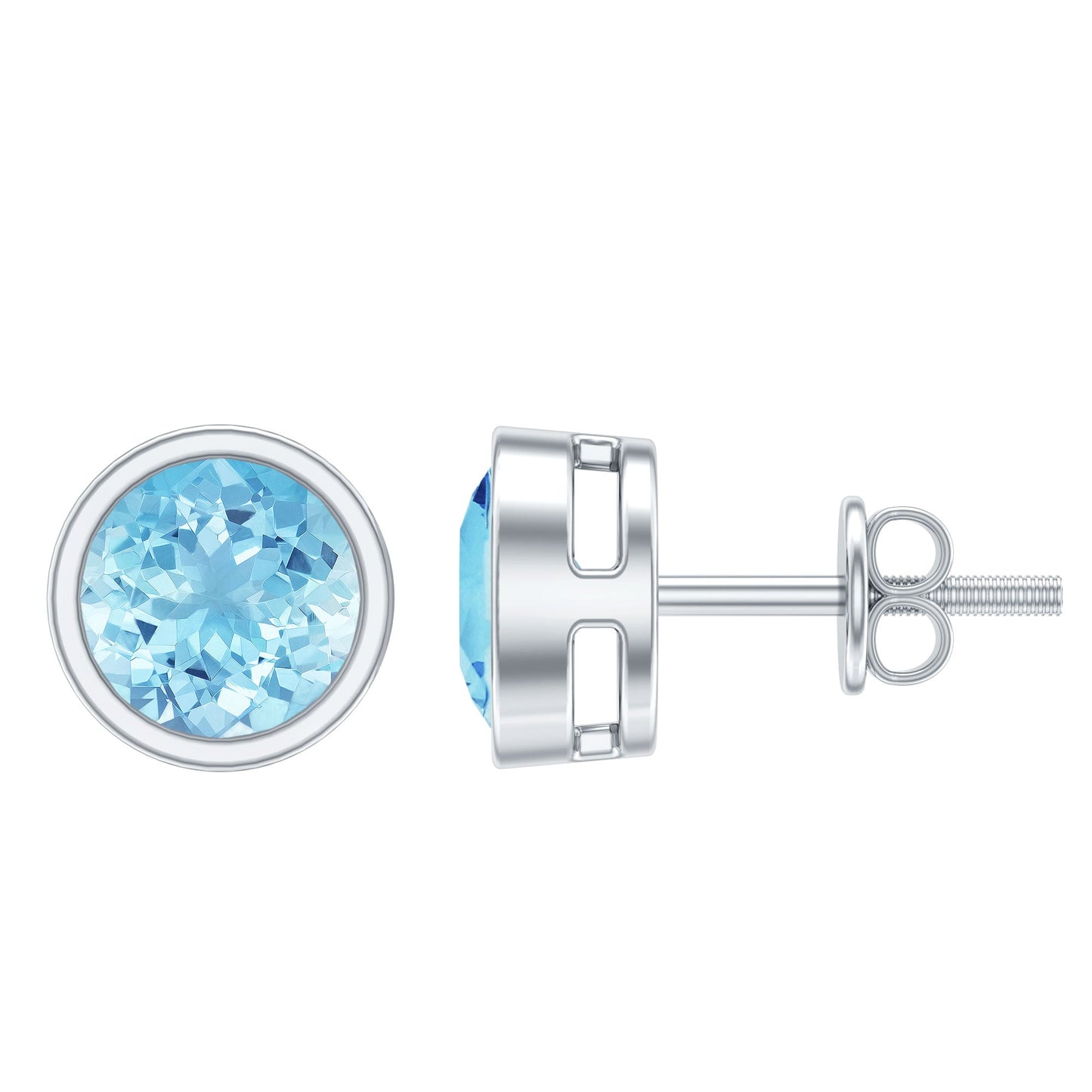 Natural 1.6 Carat Aquamarine Stud Earrings in Bezel Setting