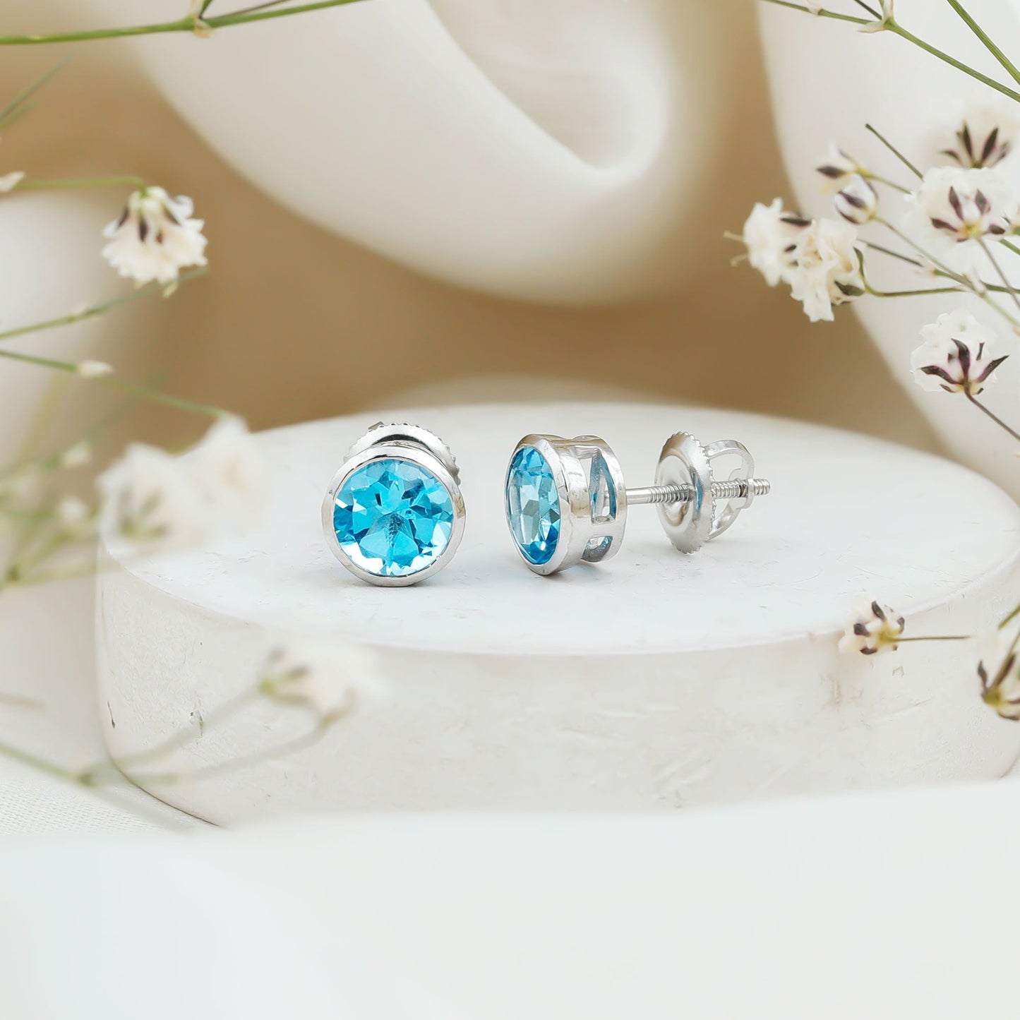 Natural 1.6 Carat Aquamarine Stud Earrings in Bezel Setting