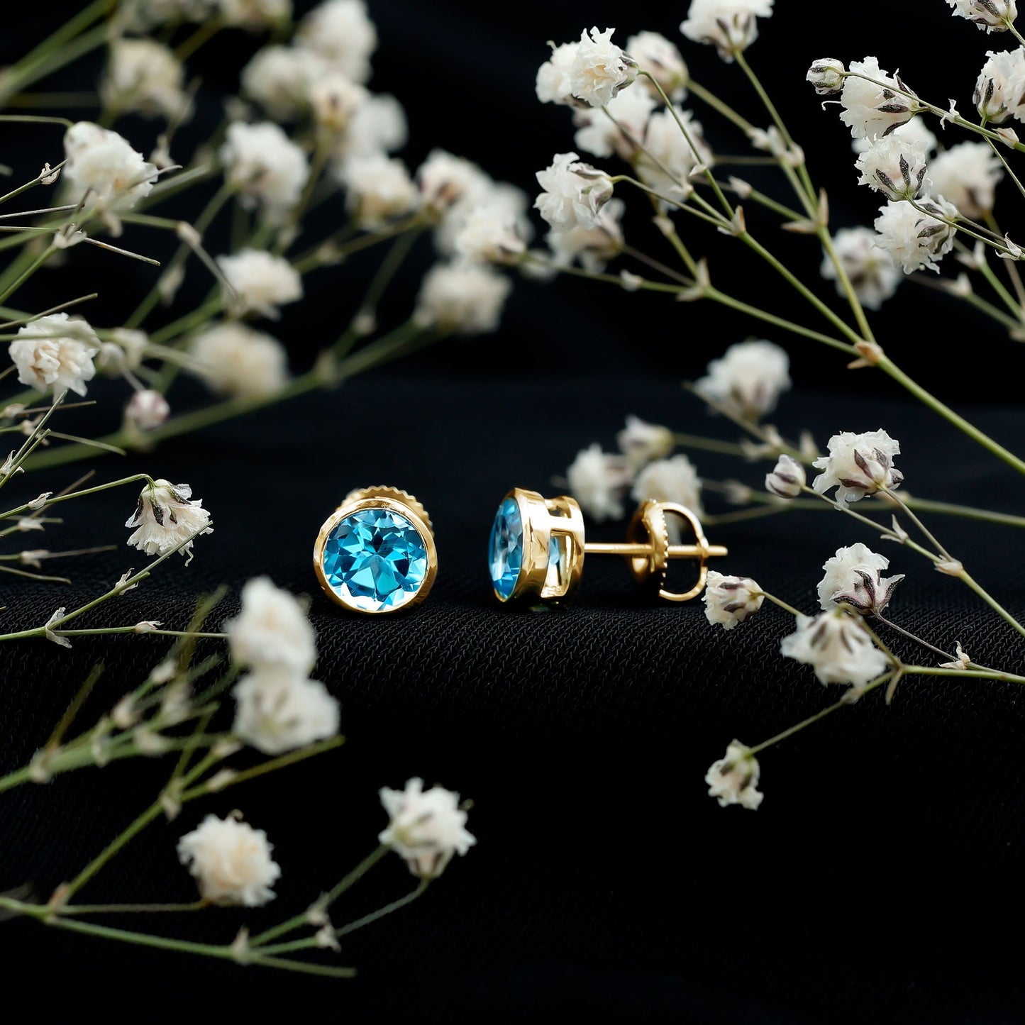 Natural 1.6 Carat Aquamarine Stud Earrings in Bezel Setting