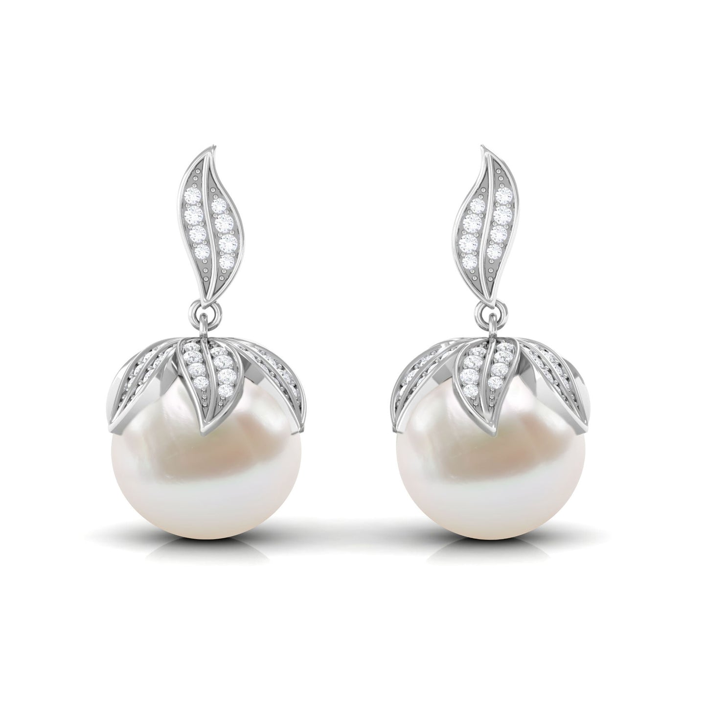 Nature Inspired Freshwater Pearl Drop Earrings with Diamond