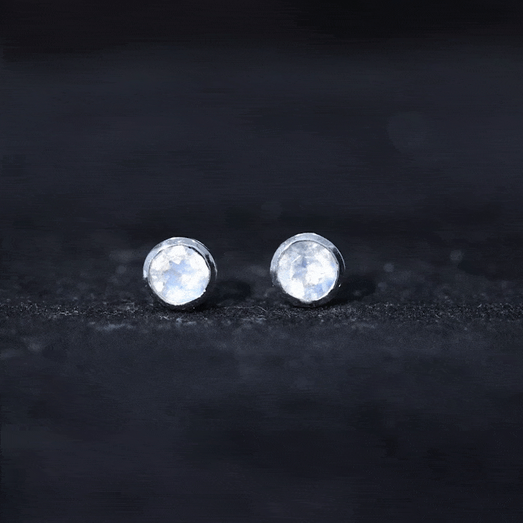 Real Moonstone Solitaire Stud Earrings in Bezel Setting