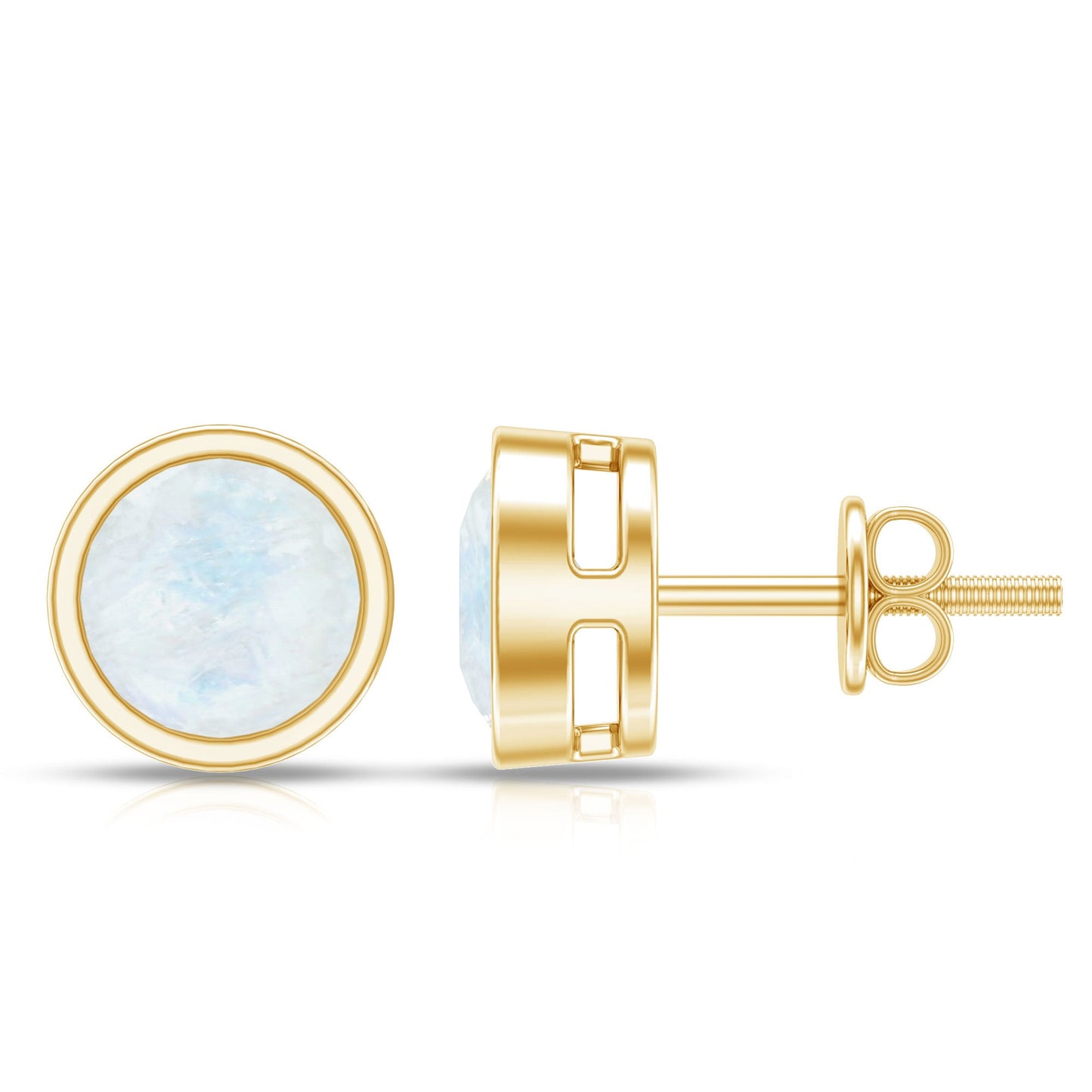 Real Moonstone Solitaire Stud Earrings in Bezel Setting