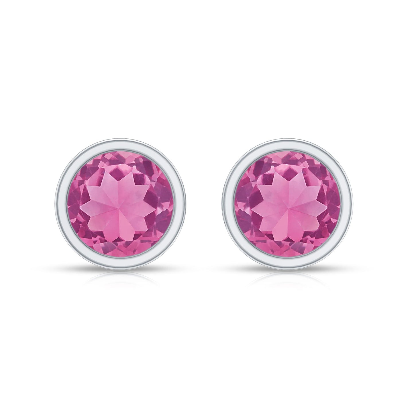 Round Pink Tourmaline Solitaire Stud Earrings