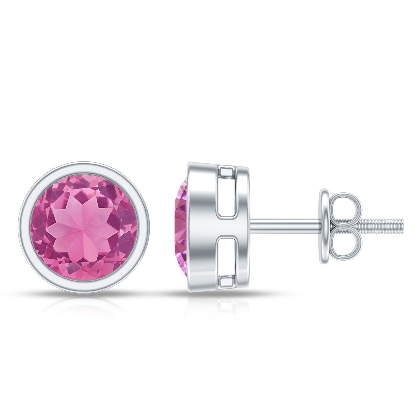 Round Pink Tourmaline Solitaire Stud Earrings