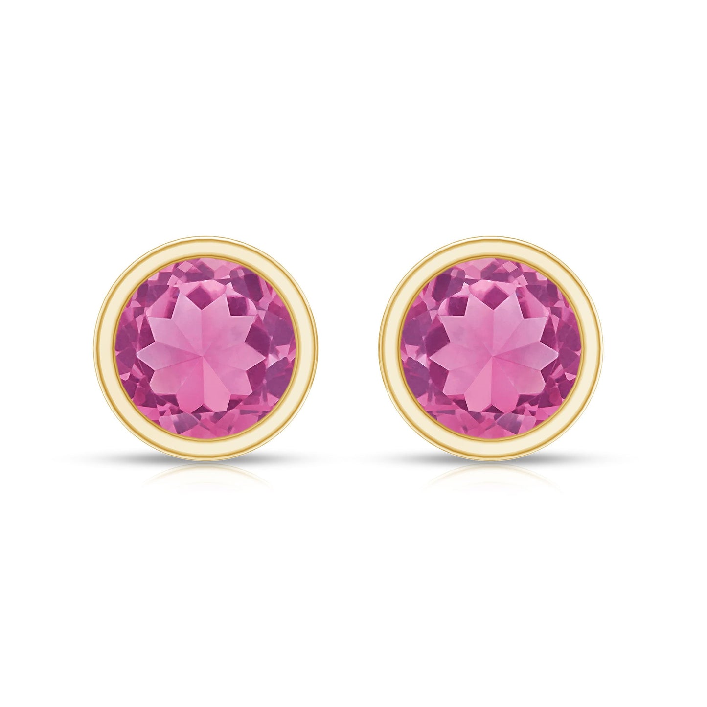Round Pink Tourmaline Solitaire Stud Earrings