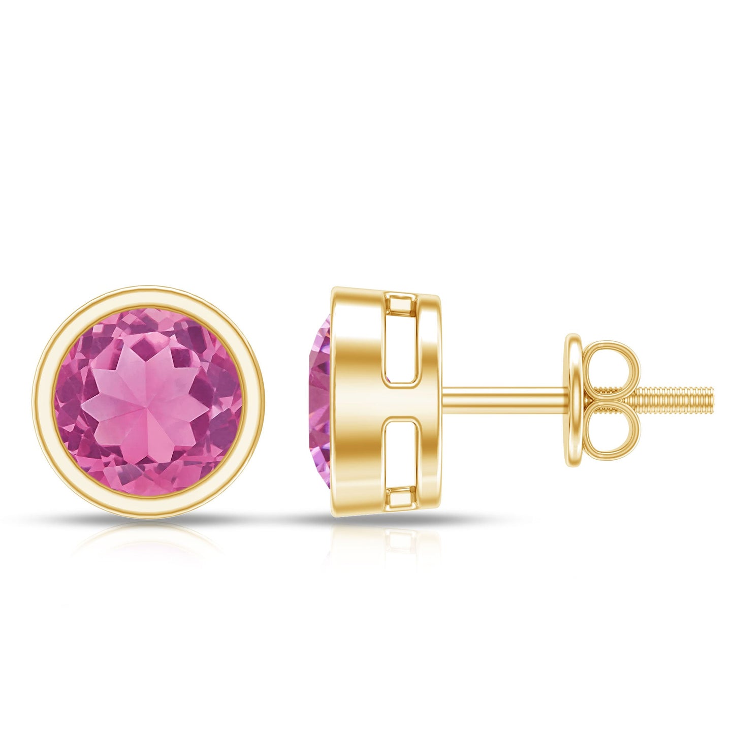 Round Pink Tourmaline Solitaire Stud Earrings