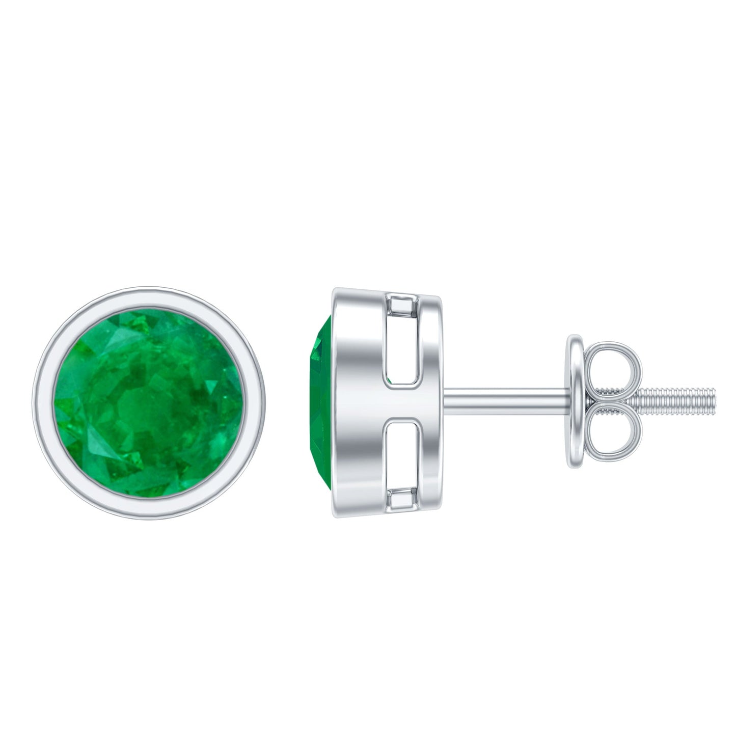 Bezel Set Round Emerald Solitaire Stud Earrings