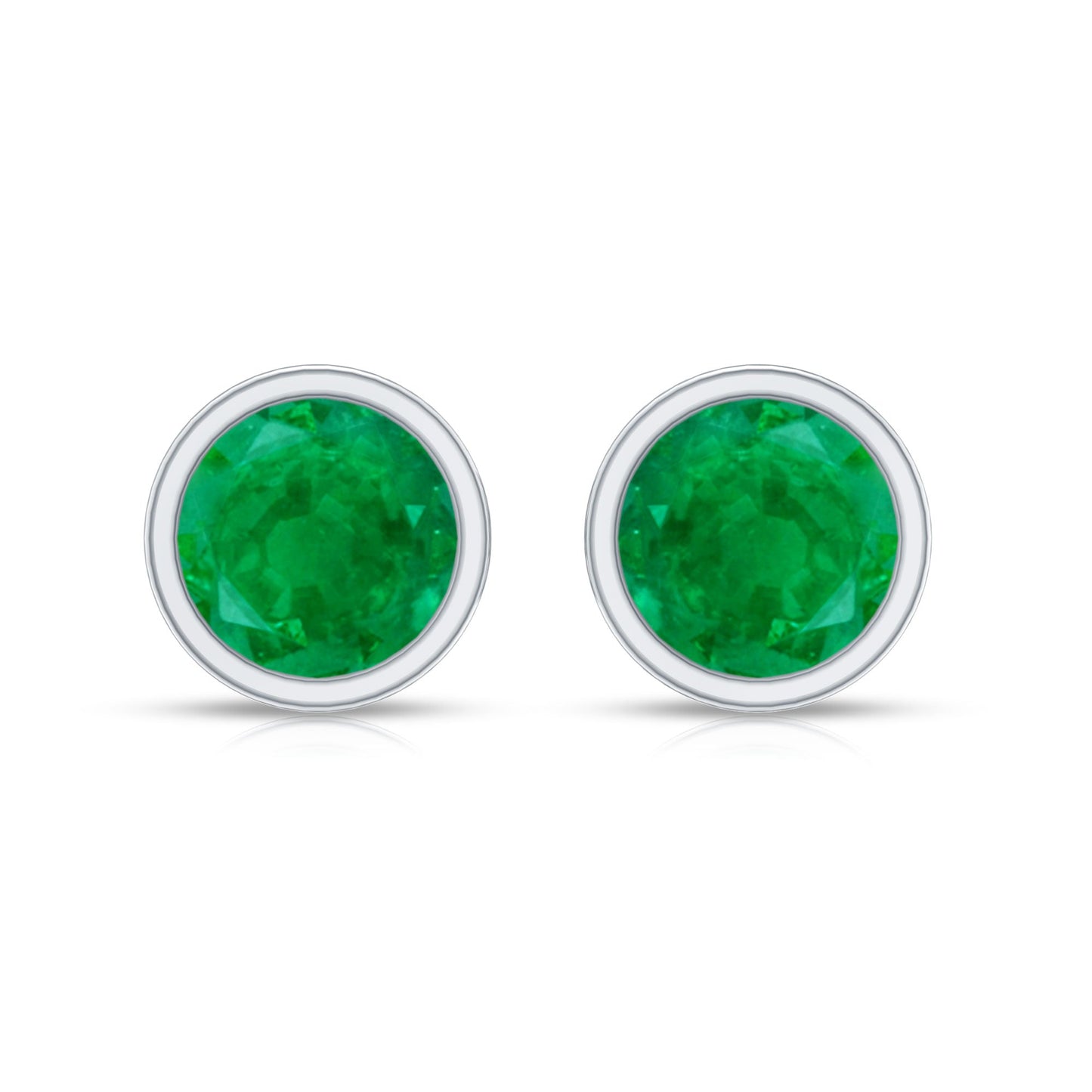 Bezel Set Round Emerald Solitaire Stud Earrings
