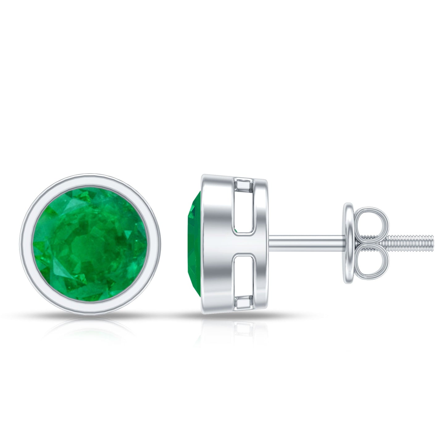 Bezel Set Round Emerald Solitaire Stud Earrings