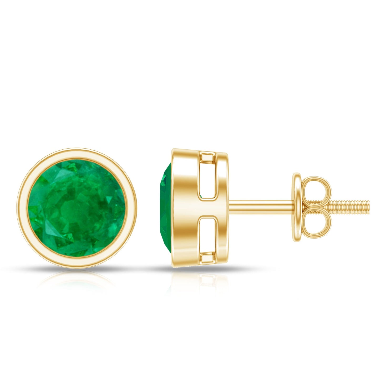 Bezel Set Round Emerald Solitaire Stud Earrings