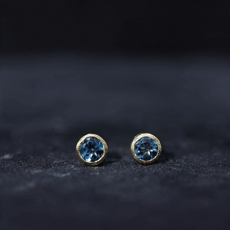Bezel Set Round London Blue Topaz Solitaire Stud Earrings