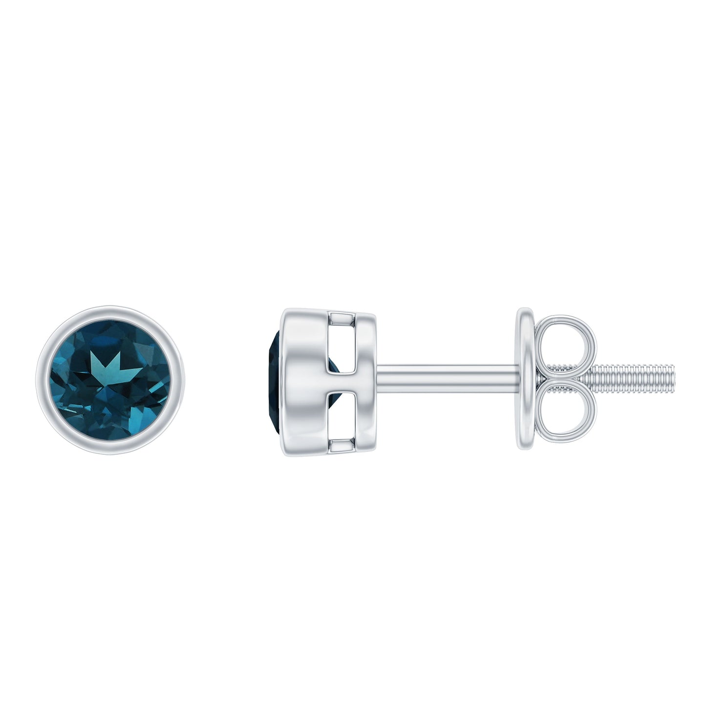 Bezel Set Round London Blue Topaz Solitaire Stud Earrings