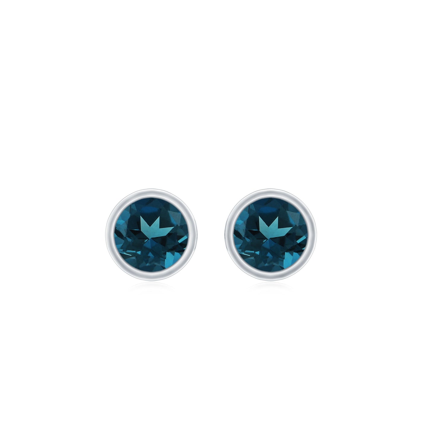 Bezel Set Round London Blue Topaz Solitaire Stud Earrings