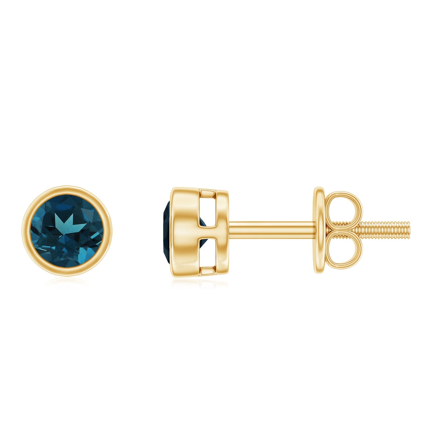 Bezel Set Round London Blue Topaz Solitaire Stud Earrings