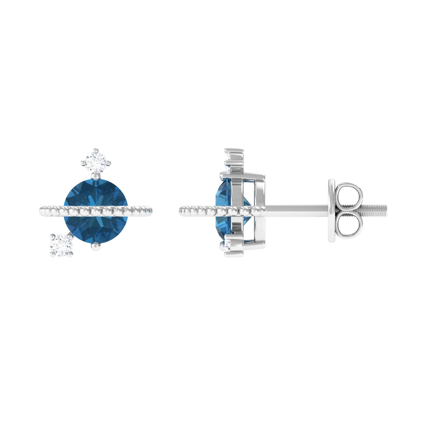 1.2 Carat London Blue Topaz and Diamond Contemporary Stud Earrings
