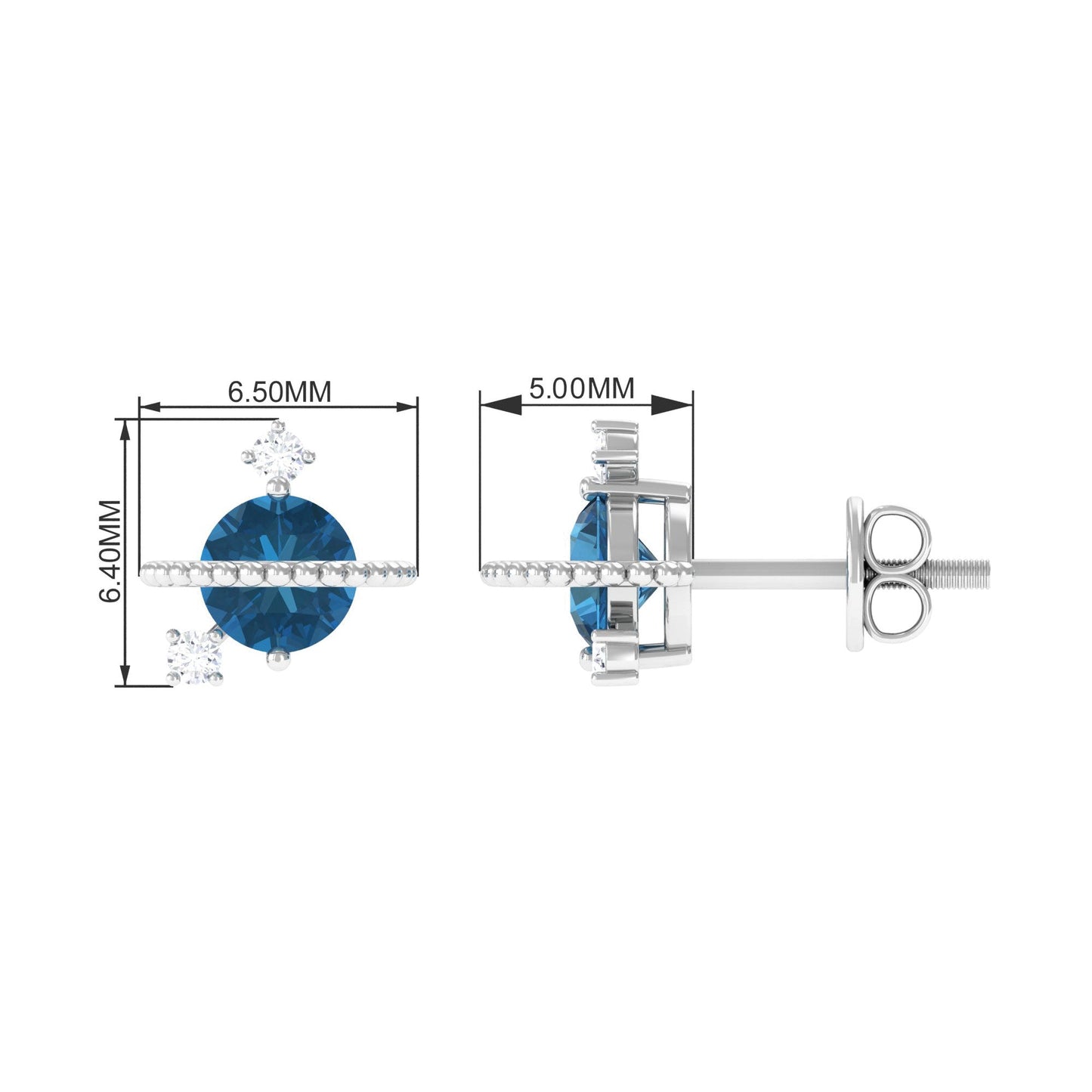 1.2 Carat London Blue Topaz and Diamond Contemporary Stud Earrings