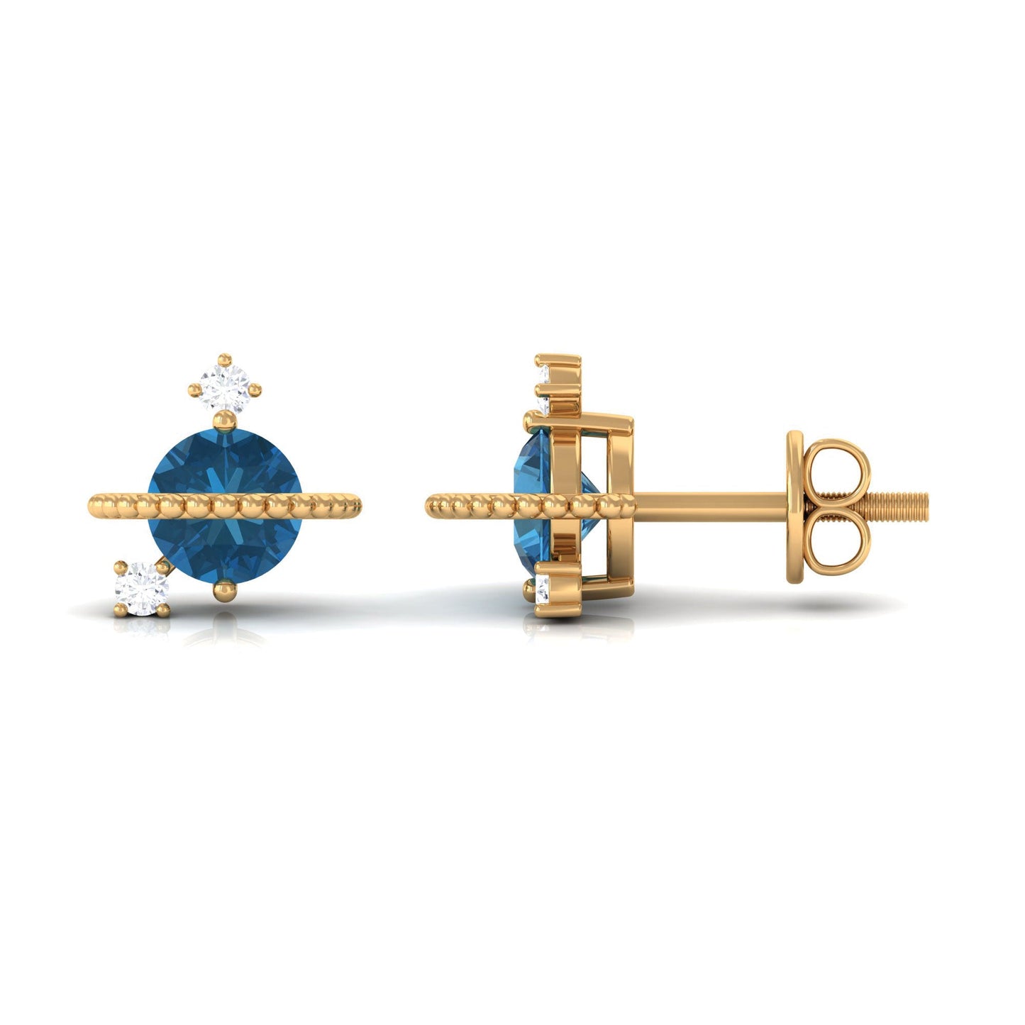 1.2 Carat London Blue Topaz and Diamond Contemporary Stud Earrings
