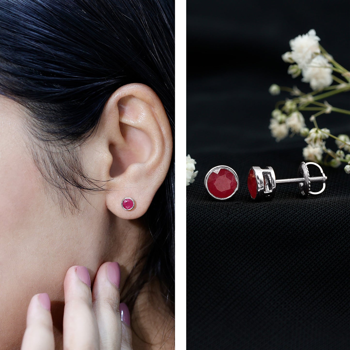 1.3 Carat Bezel Set Genuine Ruby Solitaire Stud Earrings