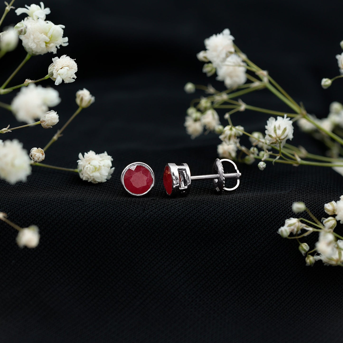 1.3 Carat Bezel Set Genuine Ruby Solitaire Stud Earrings