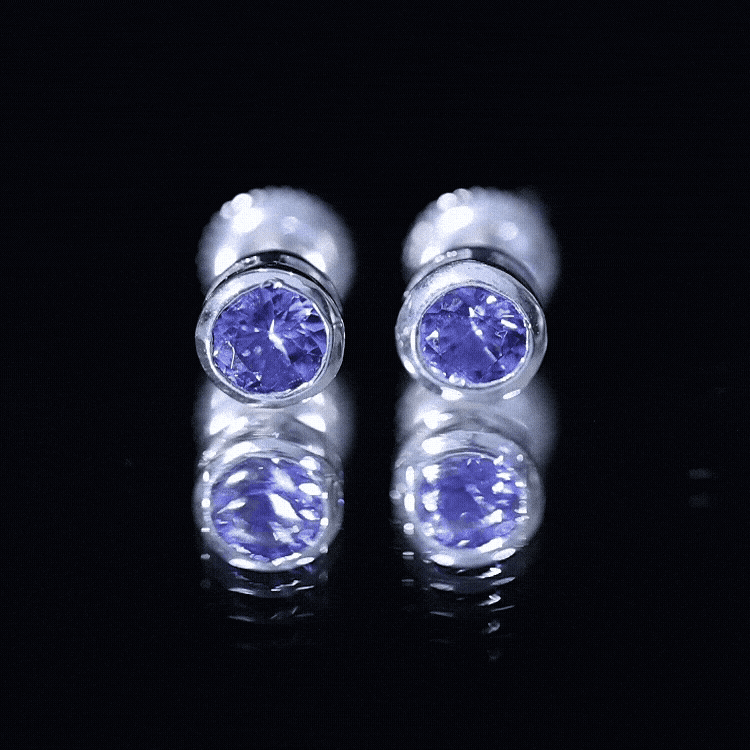 Natural 1 Carat Blue Tanzanite Solitaire Stud Earrings in Bezel Setting