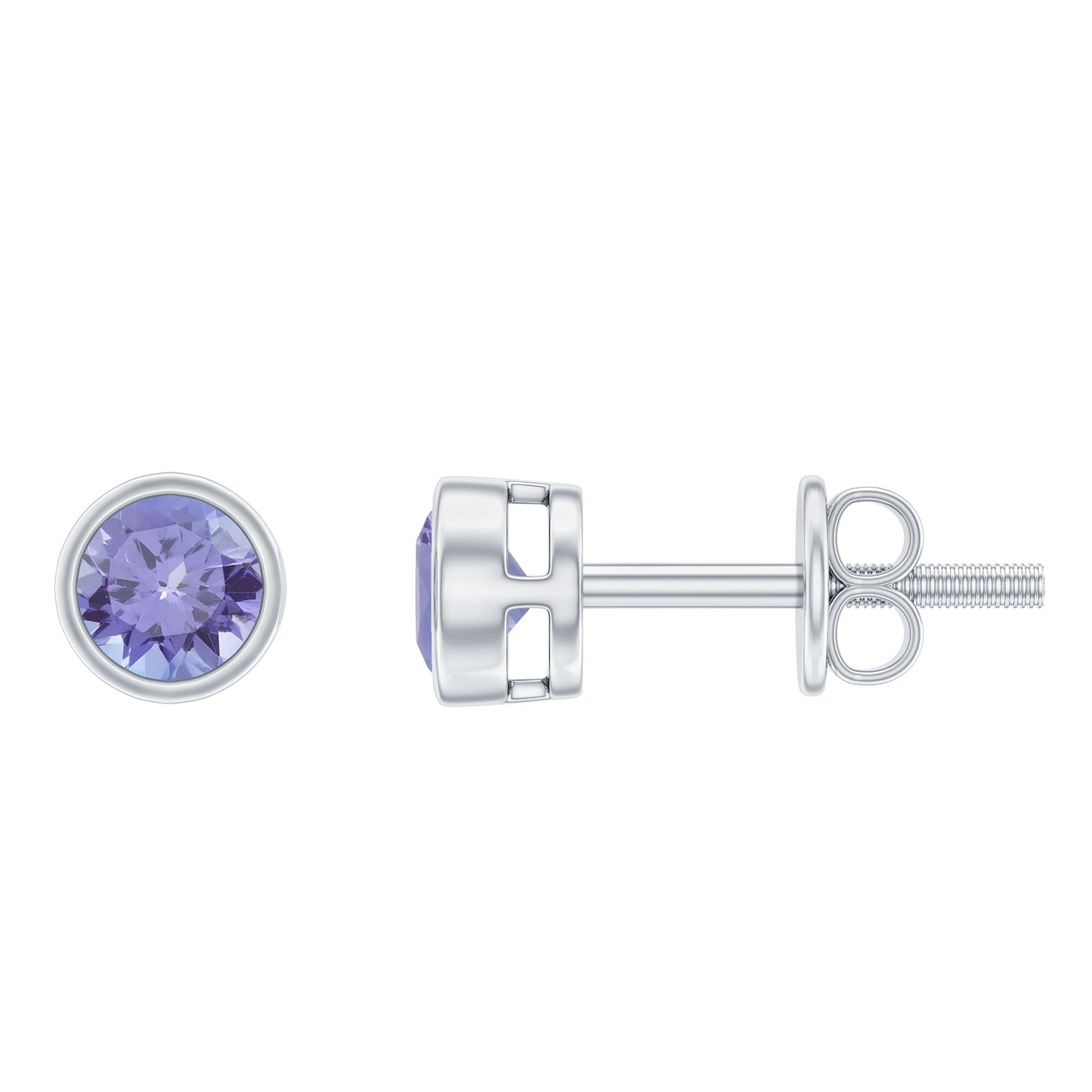 Natural 1 Carat Blue Tanzanite Solitaire Stud Earrings in Bezel Setting