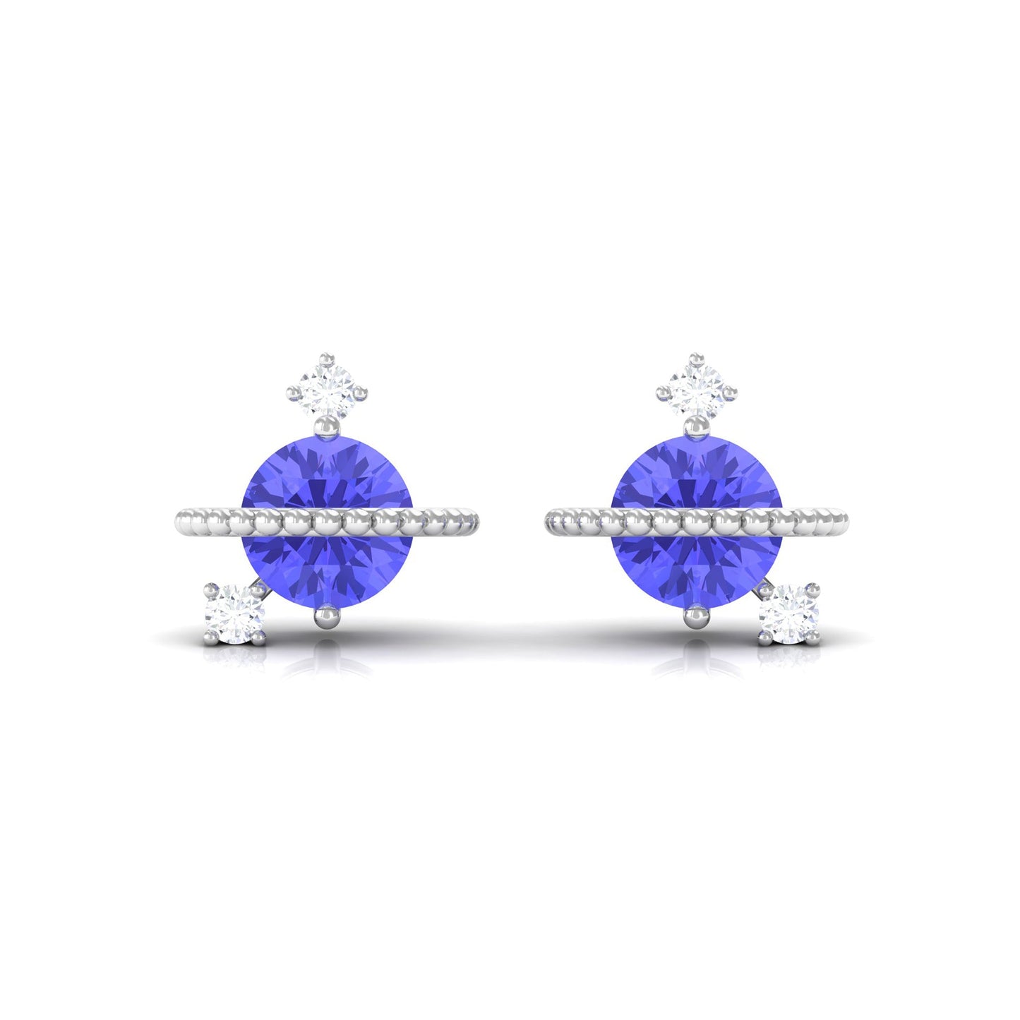 Real Tanzanite and Diamond Celestial Stud Earrings