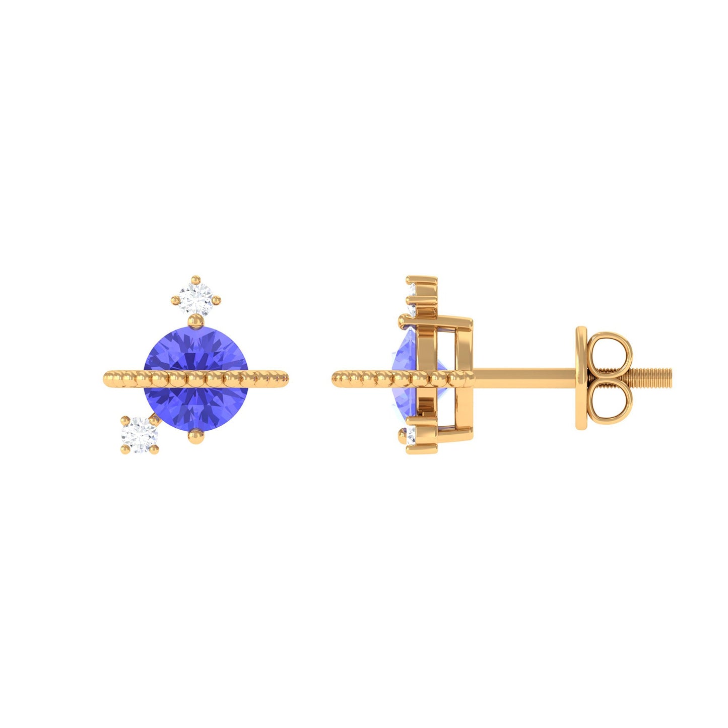 Real Tanzanite and Diamond Celestial Stud Earrings