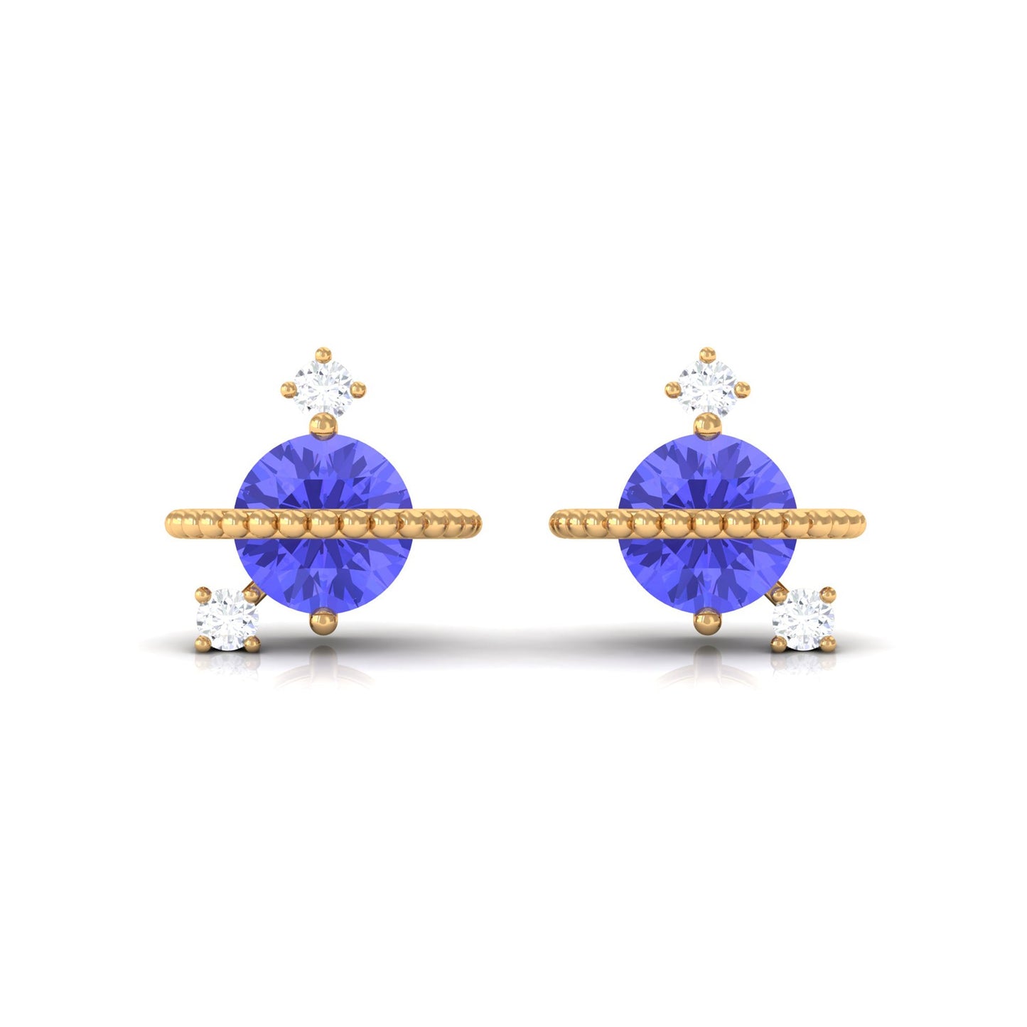 Real Tanzanite and Diamond Celestial Stud Earrings