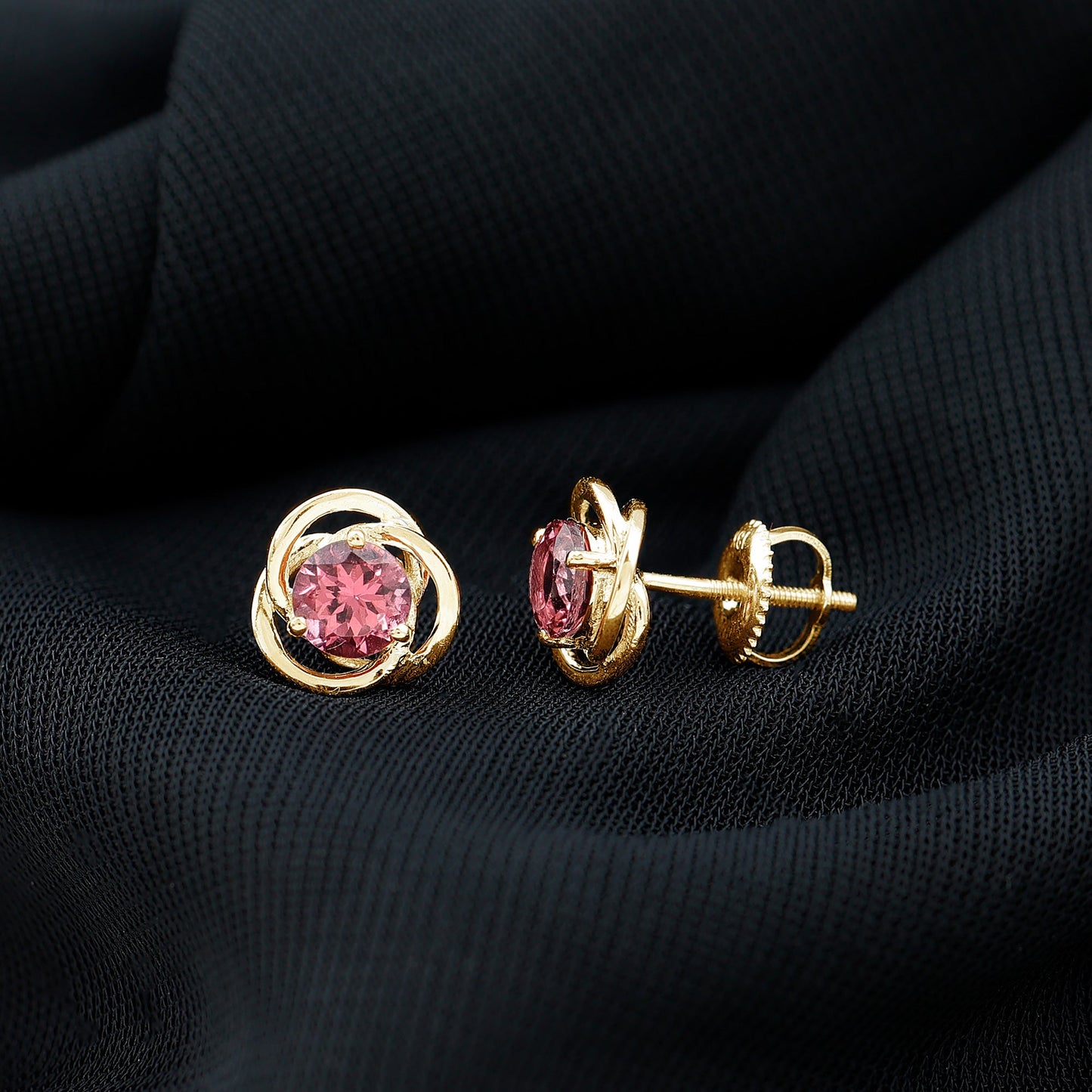 0.9 Carat Solitaire Pink Tourmaline Swirl Stud Earrings