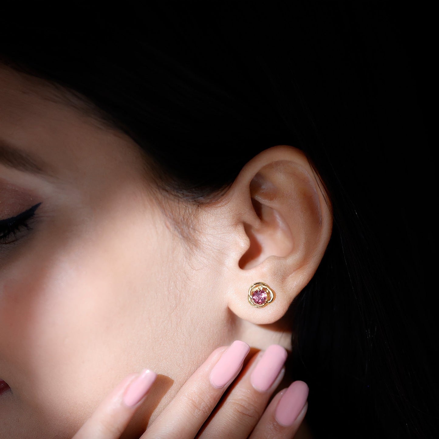 0.9 Carat Solitaire Pink Tourmaline Swirl Stud Earrings