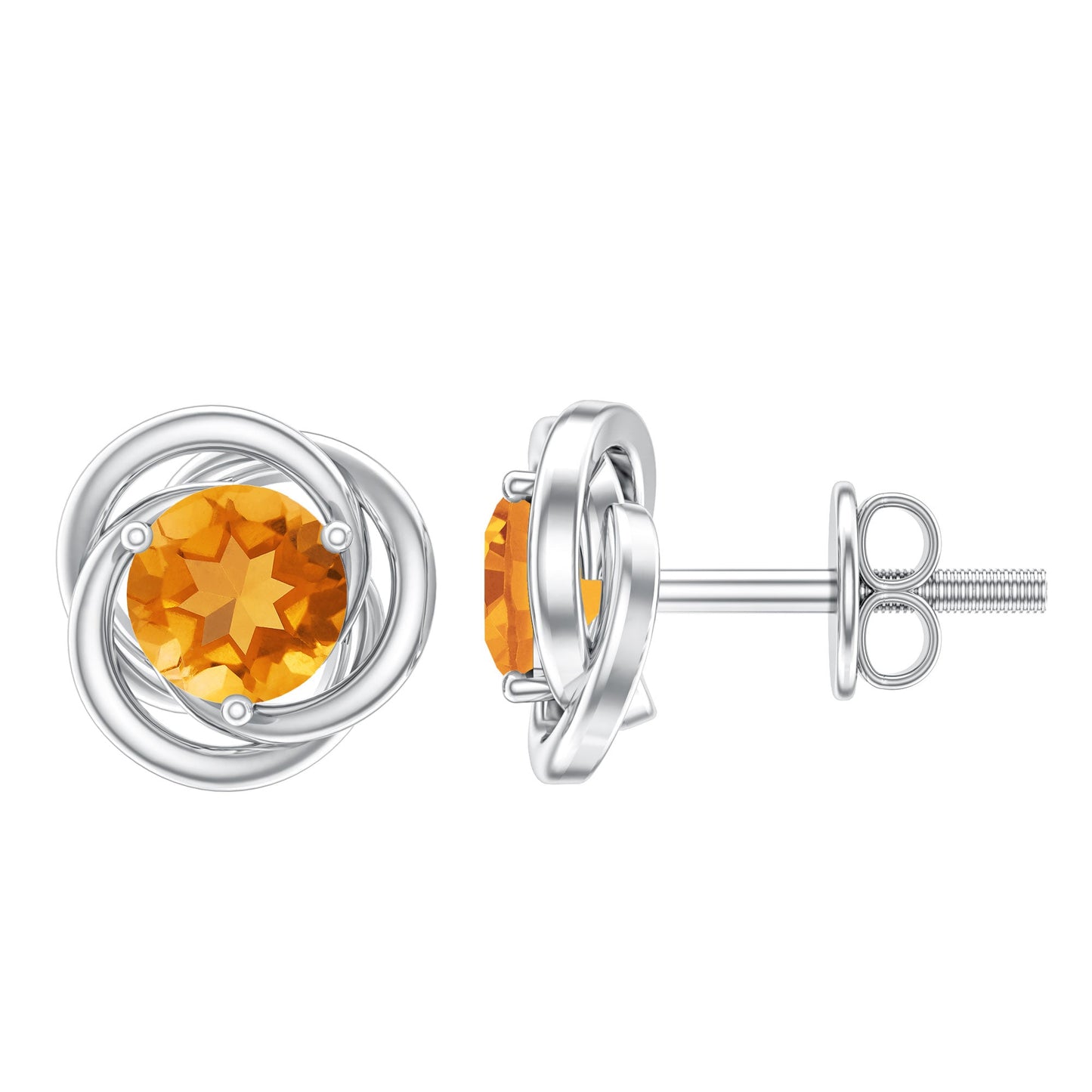 Solitaire 1 Carat Citrine Swirl Stud Earrings in 3 Prong Setting
