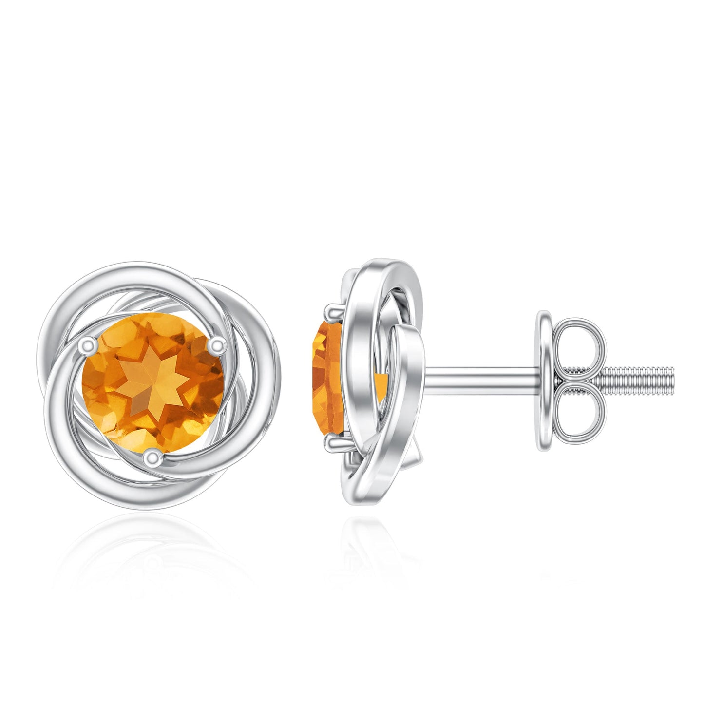 Solitaire 1 Carat Citrine Swirl Stud Earrings in 3 Prong Setting