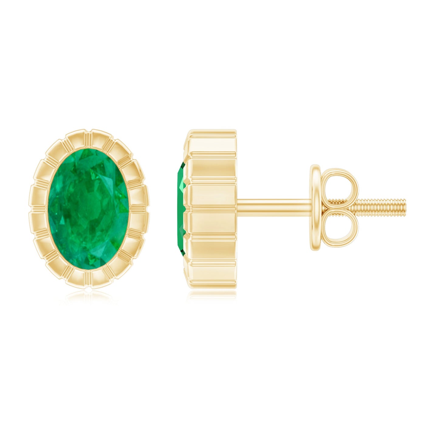 0.8 Carat Oval Emerald Solitaire Stud Earrings in Bezel Setting