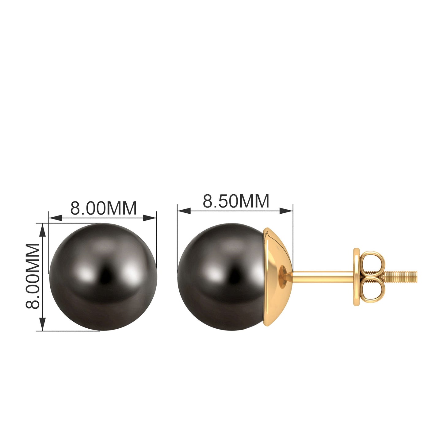 15 Carat Elegant Tahitian Pearl Solitaire Stud Earrings in Bead Set